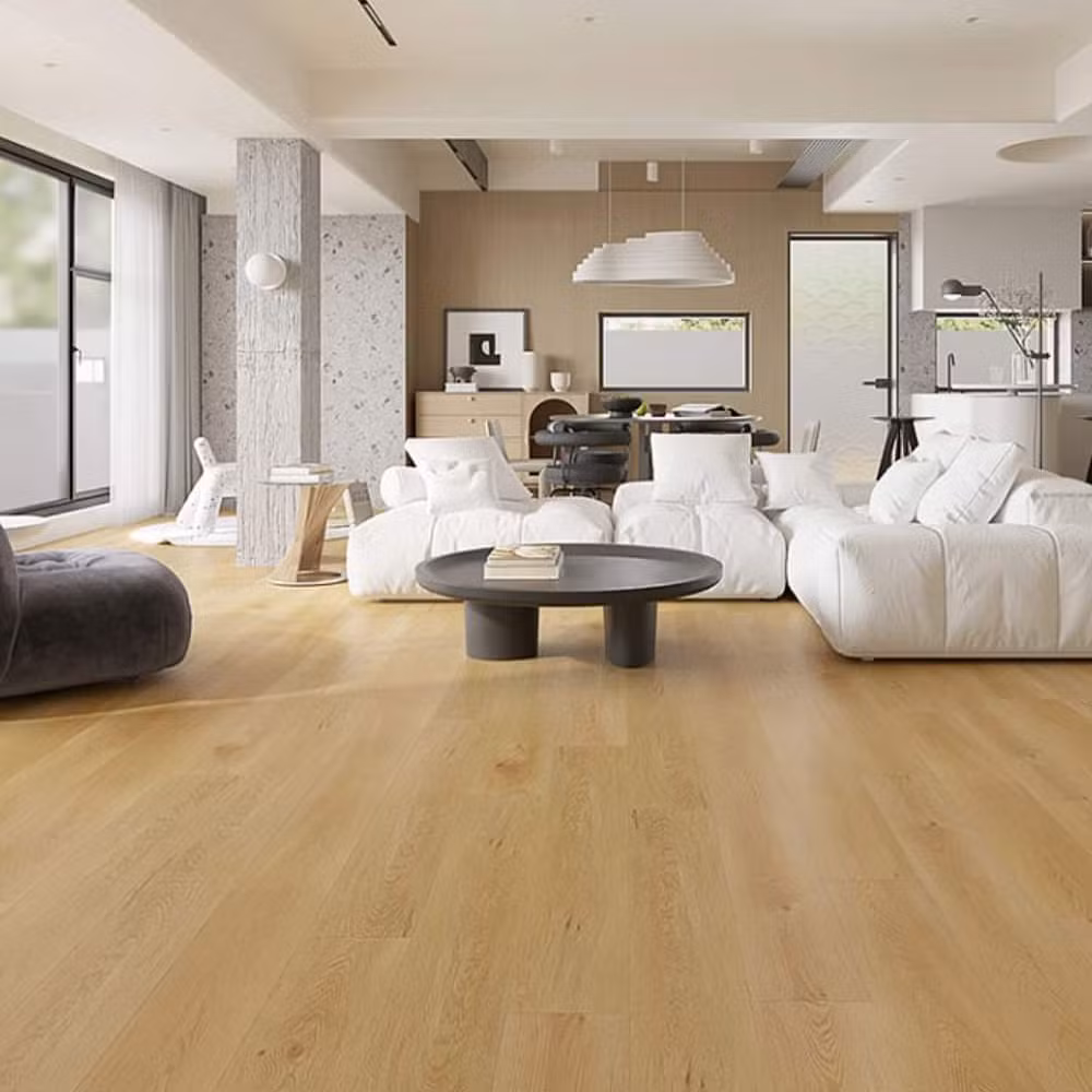 SPC flooring UAE installed in modern living room