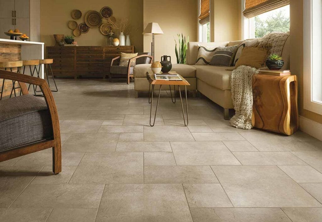 Vinyl flooring UAE - stone-look living room floor