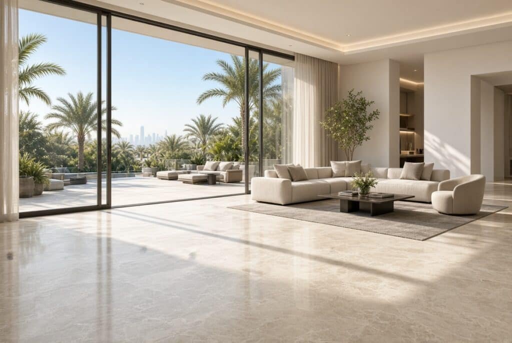 SPC flooring resistant to humidity and desert sand in a UAE home