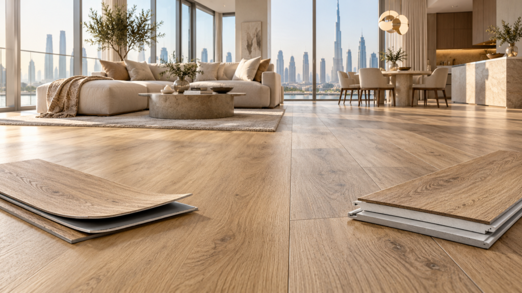 LVT and SPC flooring compared in a modern UAE apartment interior